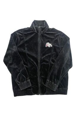 Pierre Cardin Men’s/Womans Black Velour Zip Jacket SZ Large Bulldog Logo